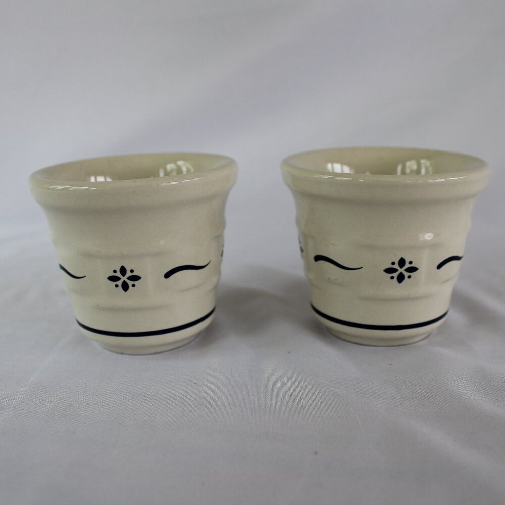 Longaberger Blue And White/Cream Pottery Set Of Two